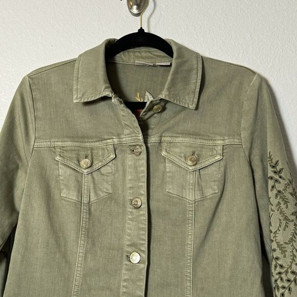 Chico's Embroidered Sage-Denim Jacket Women's Size 0 US 4/6 Extra Small - Picture 8 of 13
